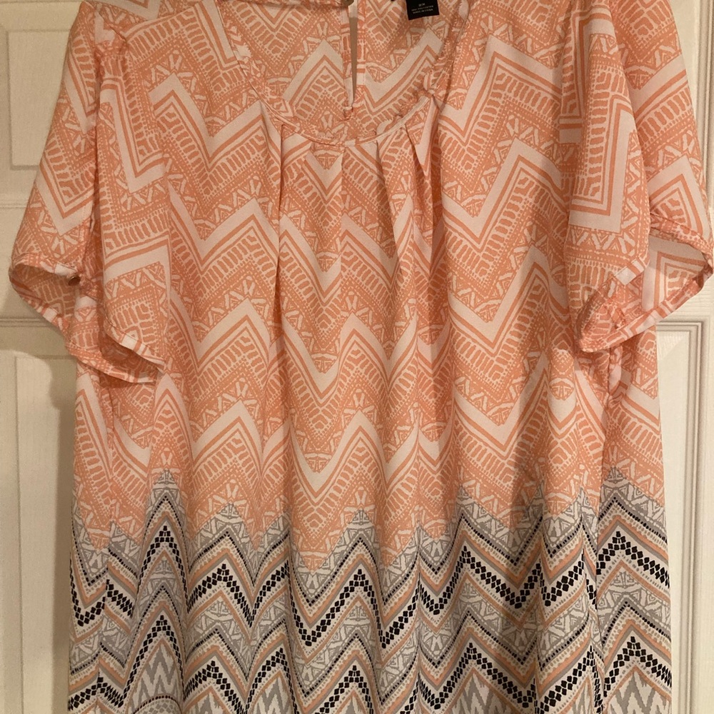 Investments Peach and Gray Chevron Blouse